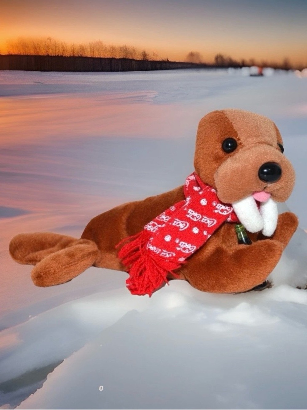 Coca Cola Walrus Collectible Plush Vintage Coca Cola plastic bottle logo scarf